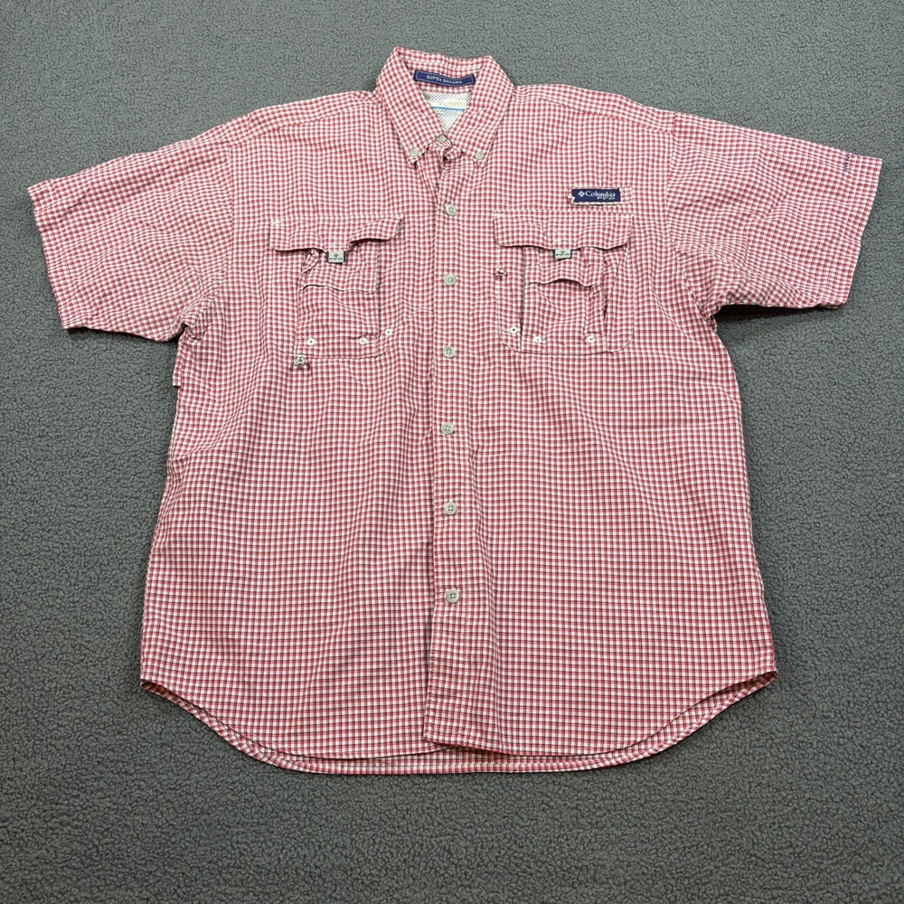 Columbia PFG Shirt Mens S Red Super Bahama Short Sleeve Plaid FM7190 Fishing